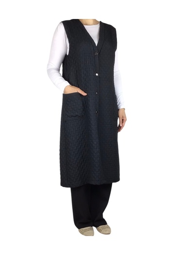 ECE GİYİM Women's Buttoned Front Top with Top Pocket Plus Size Quilted Vest