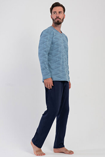 VİENETTA Cotton Men's Plus Size Long Sleeve Pajama Set, 503160