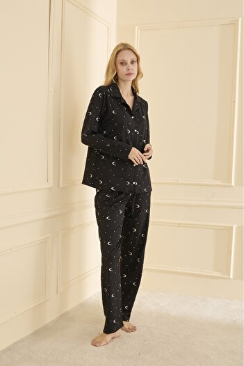 Mihra Women's Pajama Set Long Sleeve Button Front