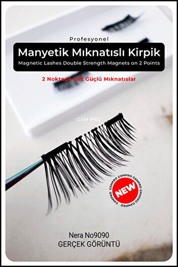 GXMPRO Manyetik Mıknatıslı Kirpik (Eyeliner Hediyeli) - Magnetic Lashes Double Strength Magnets on 2 Points