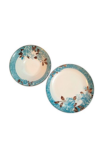 OEM Set 6 farfurii și 6 boluri model floral turcoaz