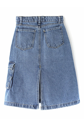 DobaKids Girls' Denim Skirt with Pockets and Slits Blue Color Cargo Pocket Girls' Denim Skirt 001-0002072