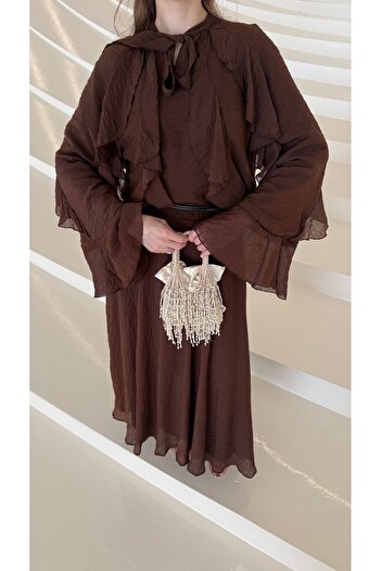 NloveS Spanish sleeve ruffle hem suit brown
