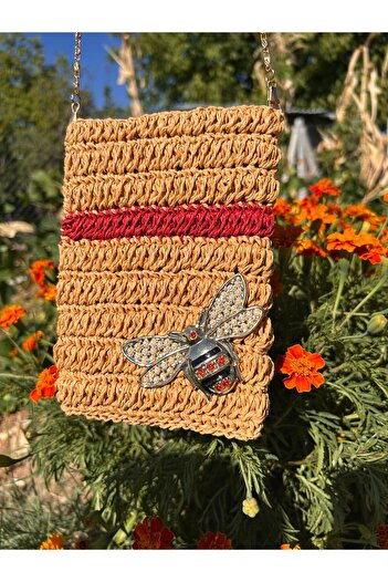 Patiska Tasarım Natural Wicker Look Handmade Chain Strap Phone Bag – Summer Shoulder Bag