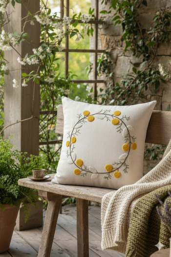 nunuteks evinizi renklendirin Floral Pattern Punch Embroidered Throw Pillow Cover - 43X43 cm