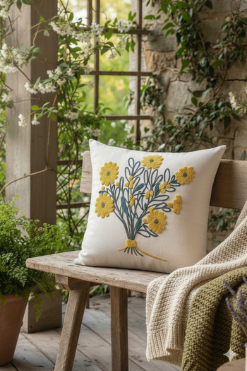 nunuteks evinizi renklendirin Floral Pattern Punch Embroidered Throw Pillow Cover - 43X43 cm