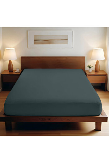 TEOHOMELİNENS 190 Gsm, 95% Cotton 5% Elastane Single Jersey Fitted Sheet Double Size 160-180X200 cm - Petrol Blue