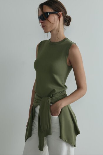 Suud Collection Khaki Lea Knitwear Blouse