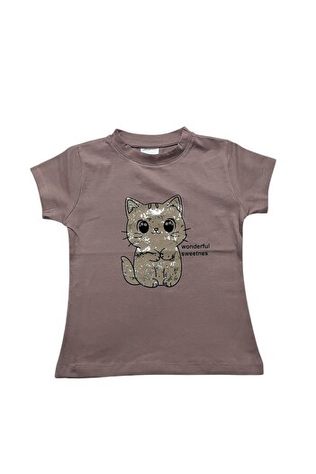 BY-GRİ Cat Printed Girls T-Shirt