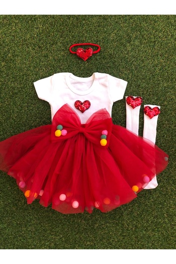 kokosh _ kidss burcu sapmaz Girl's Heart-Shaped Pom-Pom Tutu Skirt Set