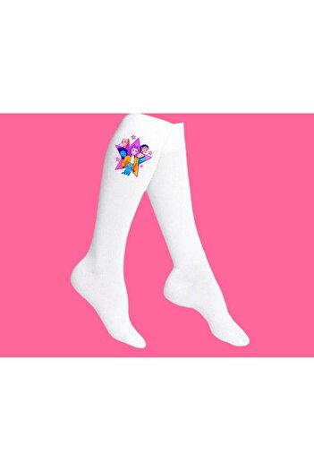 LİASSHOES Star Huntrix Printed White Knee-High Lycra Socks