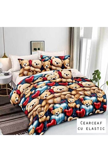 Patul Satin Cotton Linen with ELASTIC, Sulphur, Double Bed, 4 Pieces