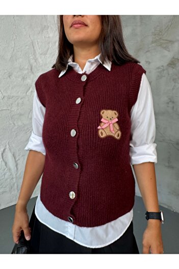 Elif Özbey Butik Plum Teddy Embroidered Sweater