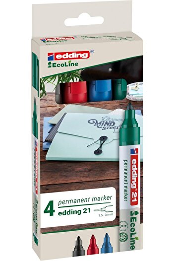 STOREMAX 21 قلم تحديد دائم من إيكولاين، مجموعة من 4 قطع، ألوان متنوعة، طرف دائري، قابل لإعادة التعبئة 10