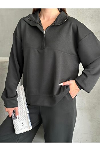 FERZOLAİO Relax Fit Half Zip Anthracite Tracksuit Set