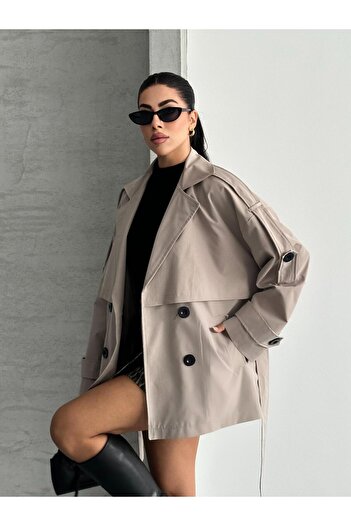 FERZOLAİO Perry Buttoned Short Stone Trench Coat