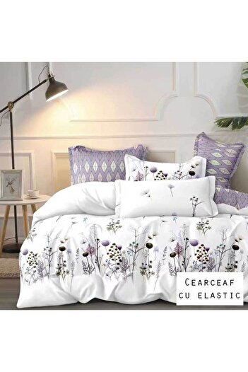 Patul Satin Cotton Linen with ELASTIC, Sulphur, Double Bed, 4 Pieces