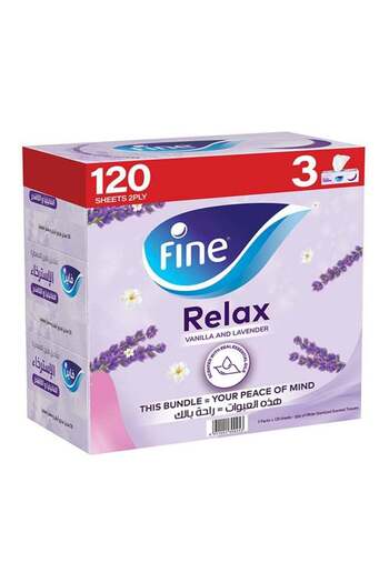 FINE Wellness Relax Vanilla Lavender Facial Tissue, Pack of 3, 2 Ply x 120 Sheets White