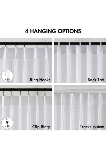 MIULEE Curtains with voile tape, Miulee, 4 fixing options, set of 2, 132 x 245cm, white