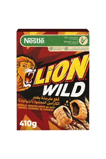 Nestle Lion Wild Cereal Caramel & Chocolate 410 g Crunchy Breakfast Packed with Bold Flavour