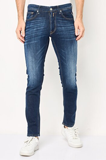 Replay Men Slim Fit Washed Stretchable Jeans, Navy Blue