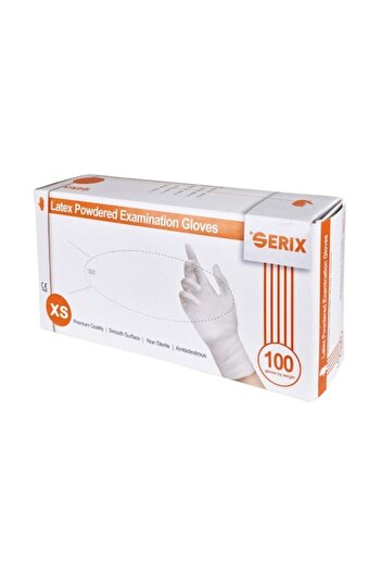 SERIX Cutie cu 100 de mănuși din latex, Serix, de unică folosință, texturate, ușor pudrate, albe, mărimea XS