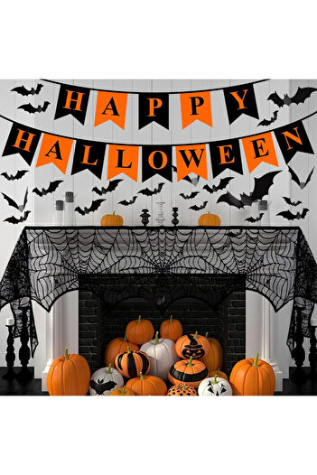 Jaodfk Halloween decoration set, PVC/textile, black/orange, 62 pieces