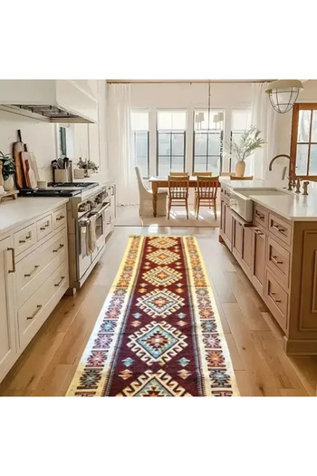 OEM Traditional rug, 100x400 cm, brown and cream, ROMB model