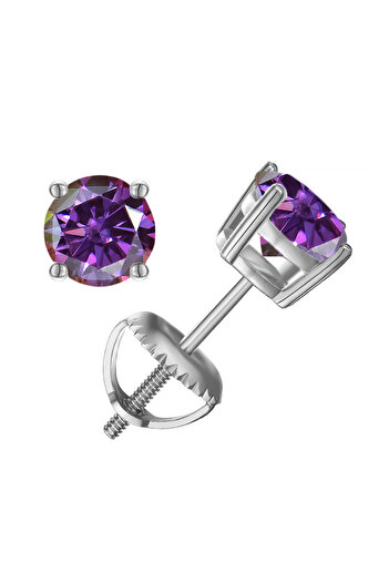 Choice 1.0ct x 2 Silver Purplish Red JoyceJelly 0.5-2CT Moissanite Screws Back Ear-studs Classic Four Prong