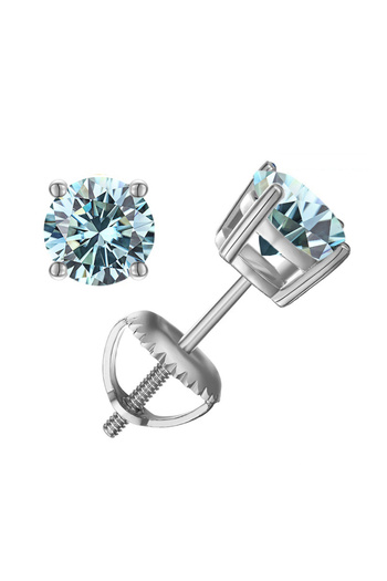 Choice 0.5ct x 2 Silver blue JoyceJelly 0.5-2CT Moissanite Screws Back Ear-studs Classic Four Prong Earring