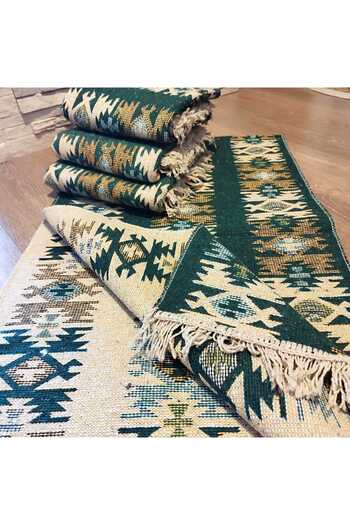 OEM Set 4 Traditional Woven Rugs, Double-Sided, Dimensions 60x200 cm, Green, Rustic Model 3