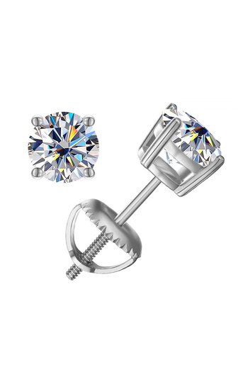 Choice 2.0ct x 2 Silver white JoyceJelly 0.5-2CT Moissanite Screws Back Ear-studs Classic Four Prong Earrin