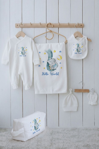 Tuğba Kuğu Organic 6-Piece Hospital Release - for Baby - Sleeping Elephant Blue