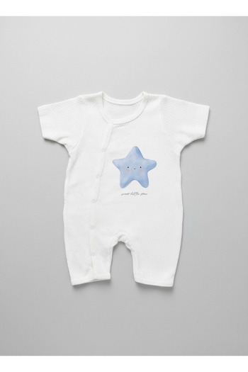 Tuğba Kuğu Jacquard Romper Bodysuit - Pure Baby - Fluffy Blue Star