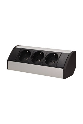 Orno OR-GM-9001/B-G(GS) furniture socket, 16A, 3680W, 3 Schuko sockets, black/silver