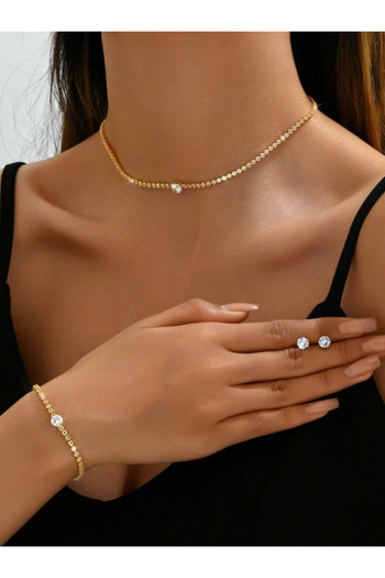 Estilo Lingerie Diamond Look Zircon Stone Elegant Jewelry Set, Gift Jewelry
