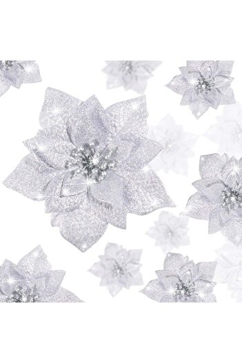 OEM Set de 36 flori Poinsettia, textil, argintiu, 7,5/10/15 cm
