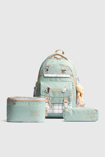 Relaxion Rlx-1396 Set of 3 Children's Primary School Bag with Pencil Case and Lunch Bag Backpack Mint Green