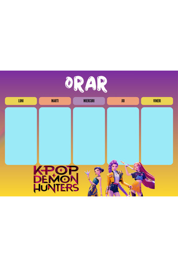 OEM A4 school timetable, K POP GIRLS theme, thick glossy cardboard, two pieces