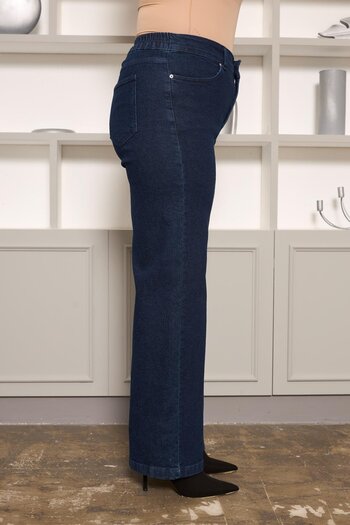 RMG Elastic Waist Wide Leg Plus Size Jeans Dark Navy Blue