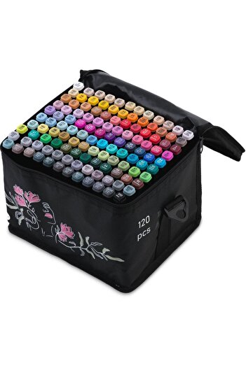DacEnergy Set of 120 double markers, alcohol ink, with 2 mm and 7 mm tips, intense shades