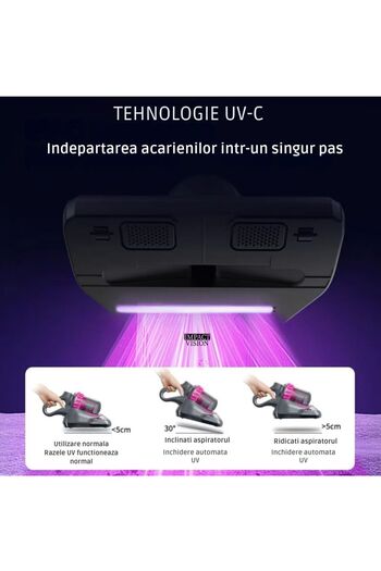 Impact Vision Vertical and portable anti-mite vacuum cleaner, Hepa filter, 4 in 1, 10000 Pa, Pink/Grey, Impact Vision®
