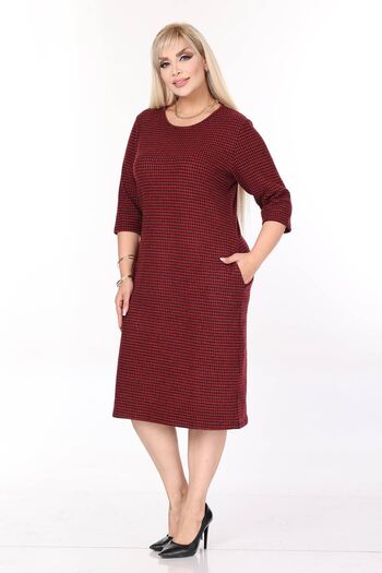 modayız Double Pocket Patterned Stretchy Winter Plus Size Midi Dress 45A-2699