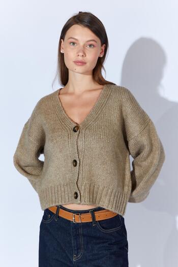 TENA Women's Mink V-Neck Basic Cardigan