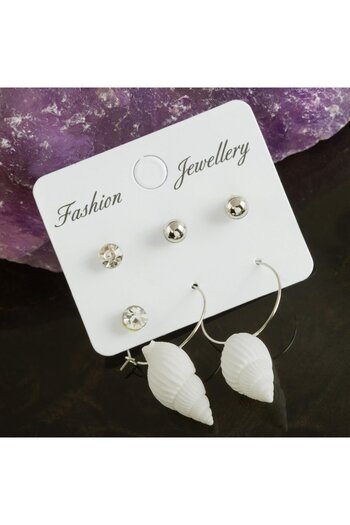ZERO LAND Hn-Shop 6 Pcs Sea Shell Stone Hoop Earrings 2 Cm-White
