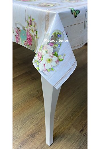 MİRELLA Thick Fiber Lining Cup Butterfly Pattern Non-Slip Pvc Oilcloth Tablecloth