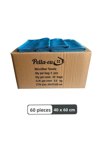 PELLA-EU Microfiber Glass Cloth General Cleaning Cloth Kitchen Bathroom Surface 60 Pieces Blue 40X60Cm