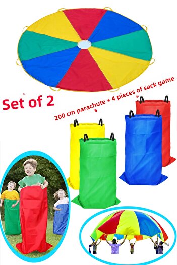 Leiste Sack Game + Rainbow Parachute Set of 2 Activity Kindergarten Nursery Group Garden Game Jimlastic Game