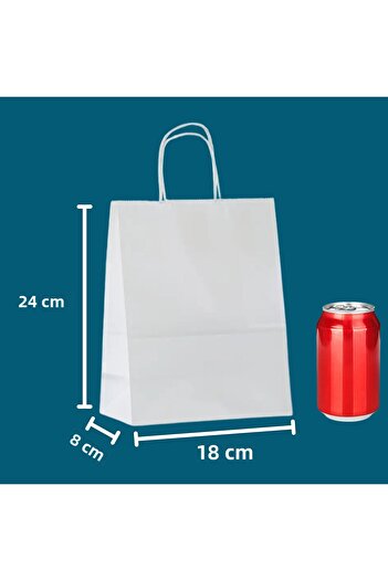 roco paper Twist Handle Paper Bag 8X18X24 cm – Gift and Shopping Bag, 25 Pieces, White Color