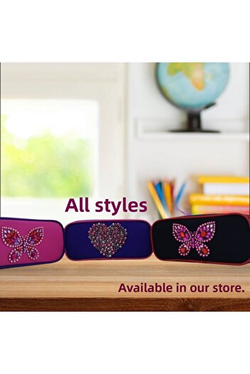 Cem Style Embossed Butterfly Patterned Black Fabric Pencil Bag